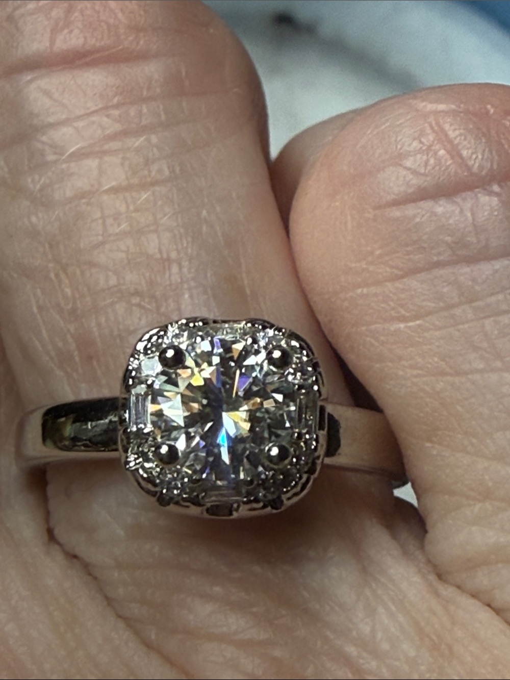 GRA CERTIFIED MOISSANITE DIAMOND 1 CT Cushion Halo Solitaire Ring 925 Sterling - Picture 8 of 9